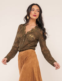 Camisa em Renda Alessandra - Verde Oliva