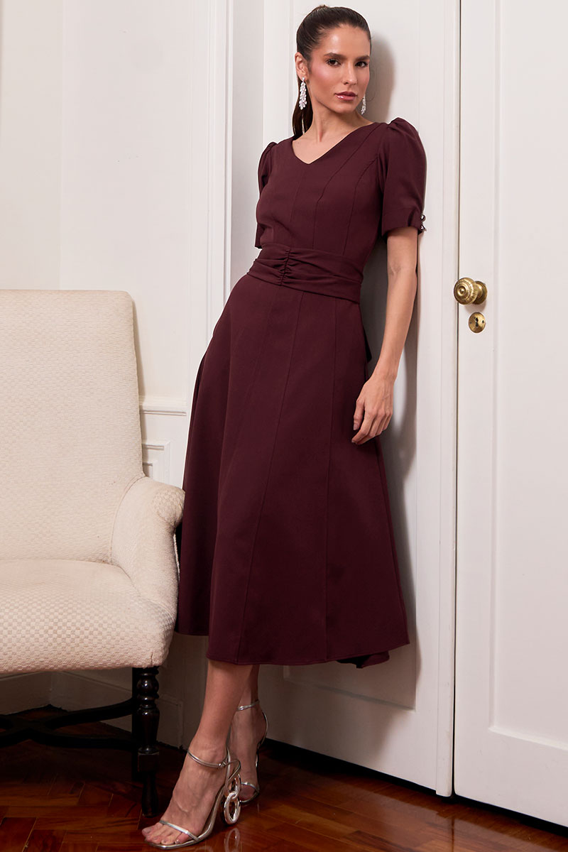 Vestido Florinda Midi - Vinho