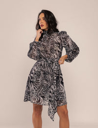Vestido Elara Animal Print - Preto
