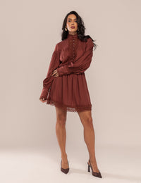 Vestido Elah com Renda - Marrom