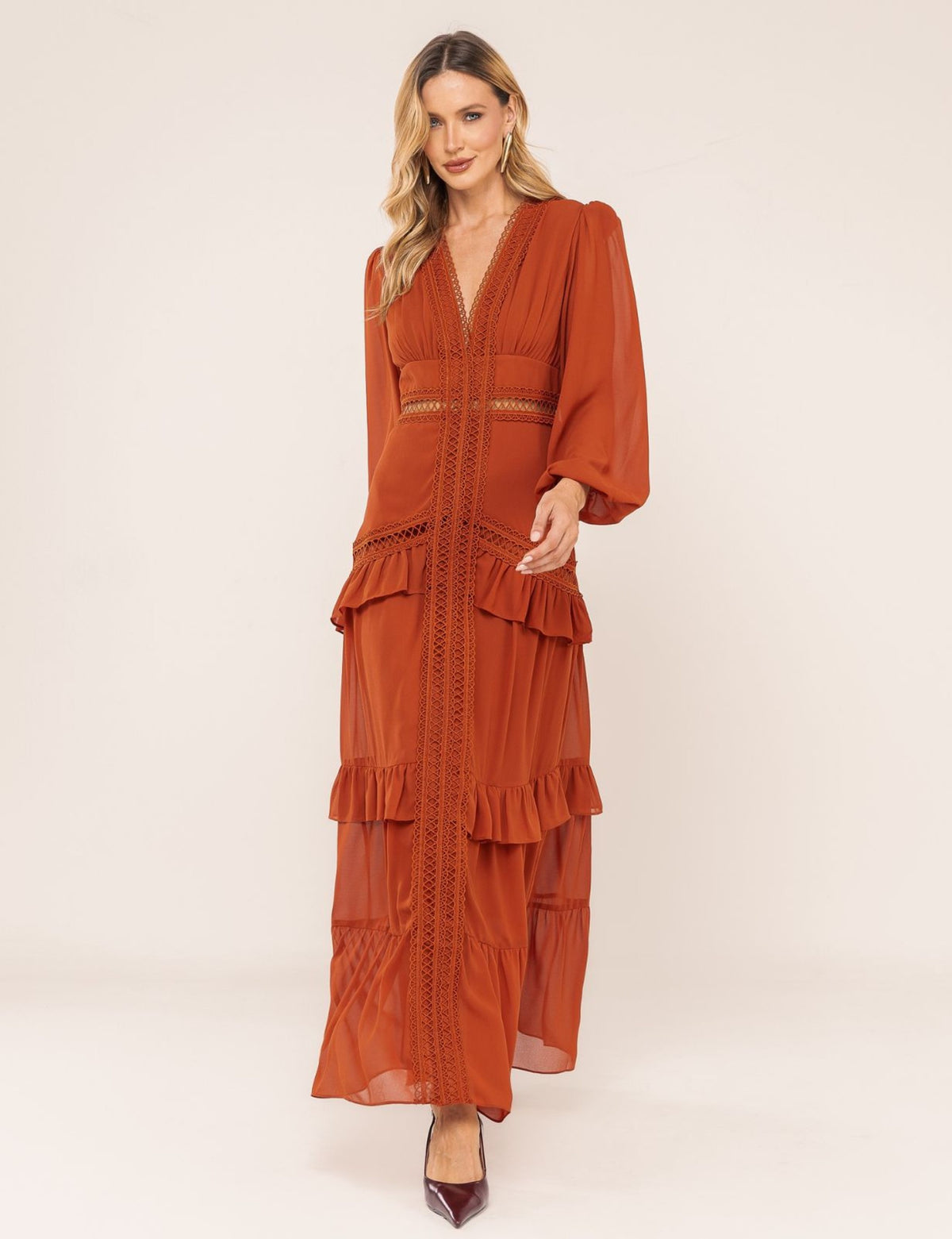 Vestido Decote V Donatela - Marrom