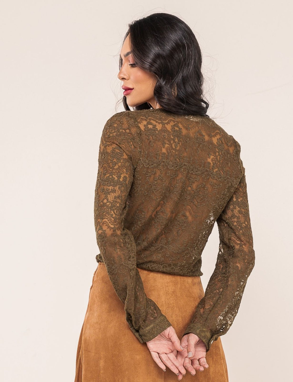 Camisa em Renda Alessandra - Verde Oliva