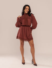 Vestido Elah com Renda - Marrom
