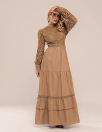 Vestido Agnes com Renda - Cáqui