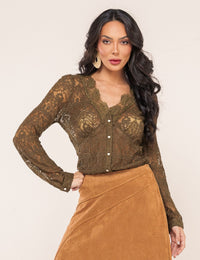 Camisa em Renda Alessandra - Verde Oliva