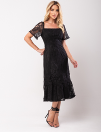 Vestido Midi Renda Bárbara - Preto