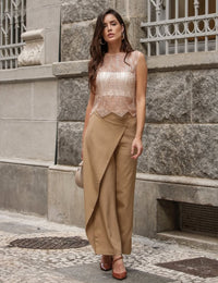 Blusa Regata de Tule Paetê Mariza - Nude