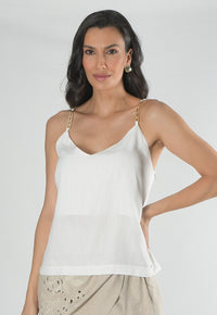 Blusa Mamorena de Alça com Corrente em Viscolinho