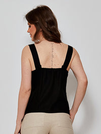 Blusa Mamorena de Alça Larga em Linho com Pregas Frontais