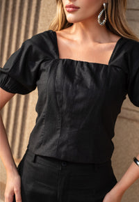 Blusa Mamorena em Linho com Elastano com Recortes no Busto