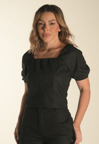 Blusa Mamorena em Linho com Elastano com Recortes no Busto