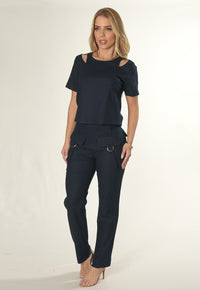 Blusa Mamorena em Linho com Elastano e Detalhe em Recorte no Ombro