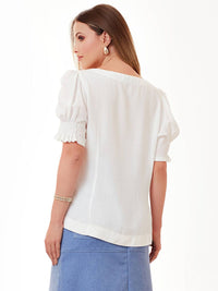 Blusa Mamorena em Viscolinho com Manga Franzida e Lastex