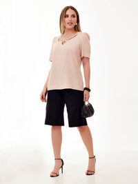 Blusa Mamorena em Viscolinho com Trança no Busto