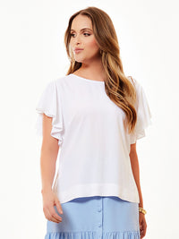 Blusa Mamorena em Viscolinho de Manga Curta com Babados