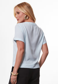 Blusa Mamorena em Viscolinho Decote Redondo com Entremeios e Pregas