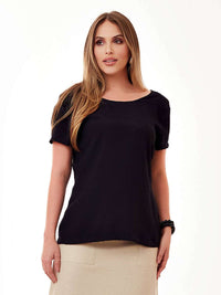 Blusa Mamorena em Viscose Flame com Decote de Pregas nas Costas
