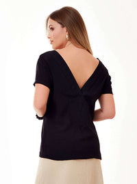 Blusa Mamorena em Viscose Flame com Decote de Pregas nas Costas
