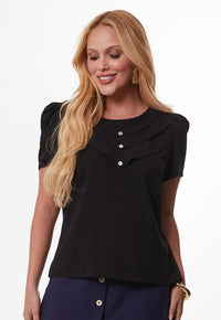 Blusa Mamorena Manga Curta em Viscolinho com Pregas na Frente