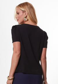 Blusa Mamorena Manga Curta em Viscolinho com Pregas na Frente