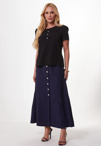 Blusa Mamorena Manga Curta em Viscolinho com Pregas na Frente