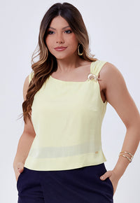 Blusa Mamorena Regata em Viscolinho com Alça e Aplique de Metal