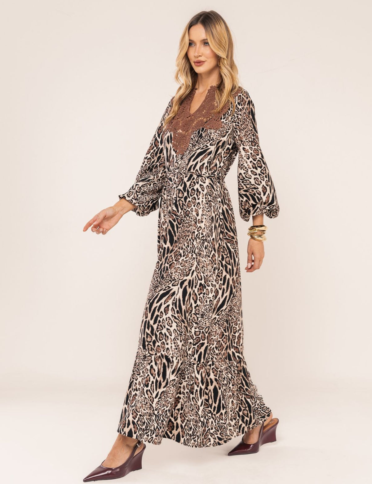 Vestido Animal Print Jasmim - Marrom