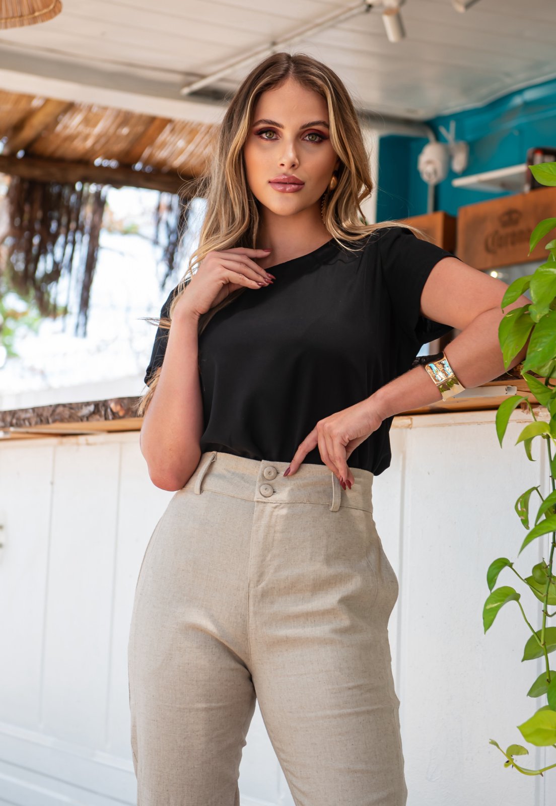 Calça Mamorena em Linho com Recorte