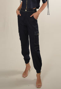 Calça  Mamorena Jogger em Linho com Elastano com Bolso Cargo