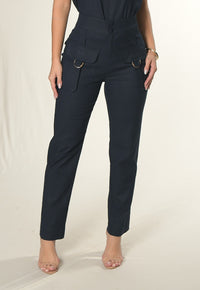 Calça Mamorena em Linho com Elastano e Bolso com Fivela Frontal