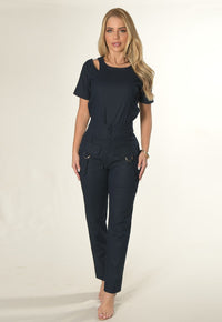 Calça Mamorena em Linho com Elastano e Bolso com Fivela Frontal