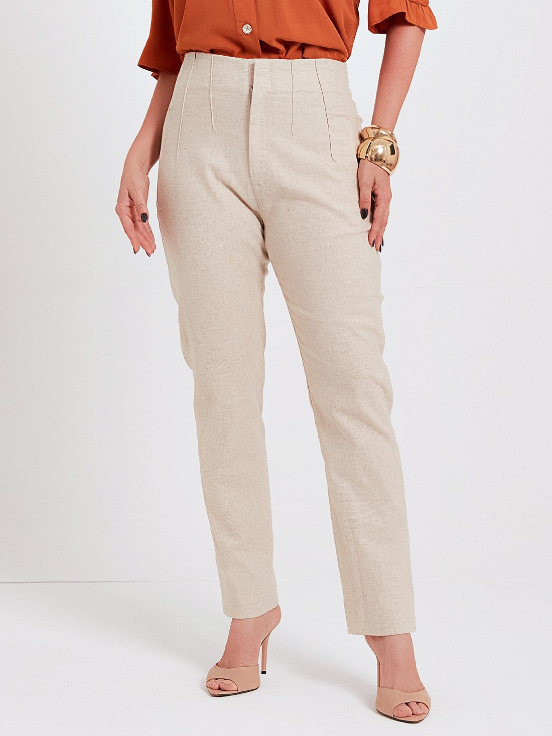 Calça Mamorena em Linho com Elastano Sem Cós