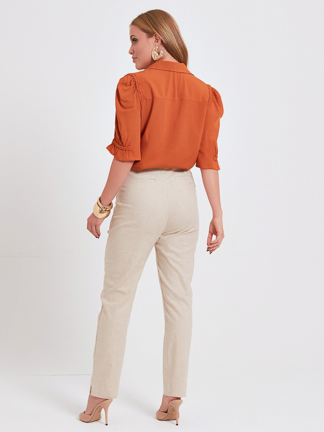 Calça Mamorena em Linho com Elastano Sem Cós