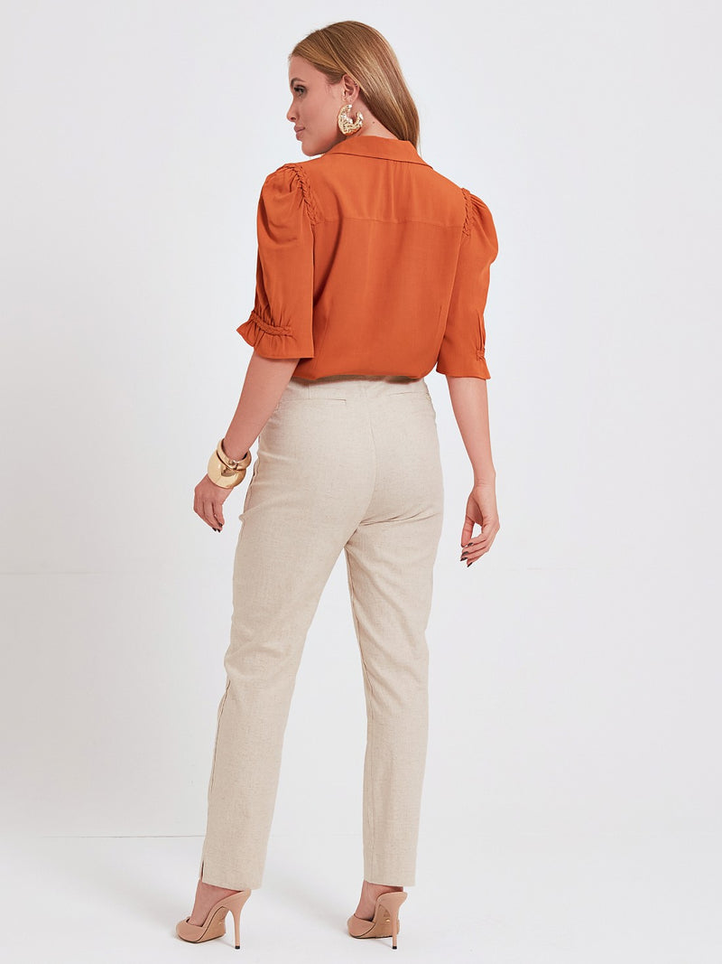 Calça Mamorena em Linho com Elastano Sem Cós