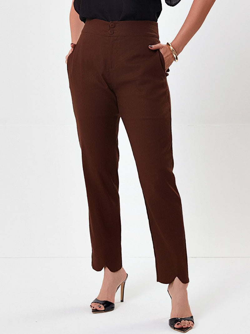 Calça Mamorena Skinny em Linho com Elastano com Fivela Atrás