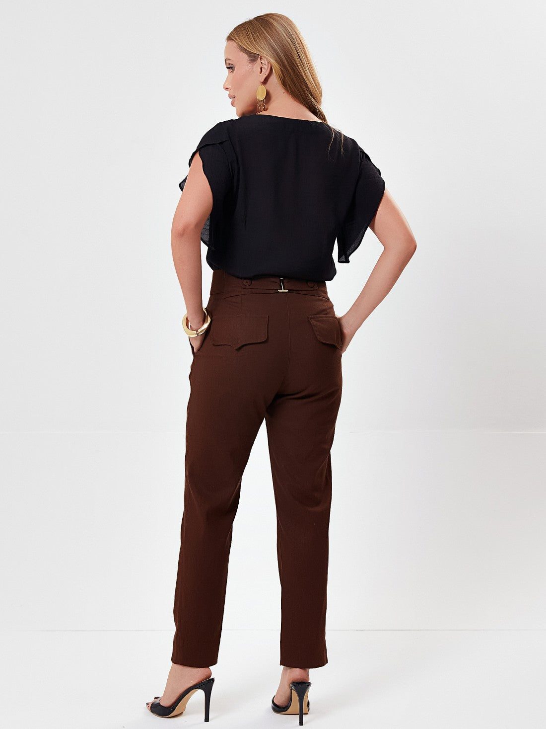 Calça Mamorena Skinny em Linho com Elastano com Fivela Atrás