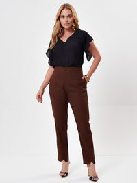 Calça Mamorena Skinny em Linho com Elastano com Fivela Atrás