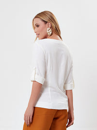 Camisa Mamorena de Manga Curta em Tecido Petra com Martingale