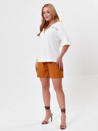 Camisa Mamorena de Manga Curta em Tecido Petra com Martingale