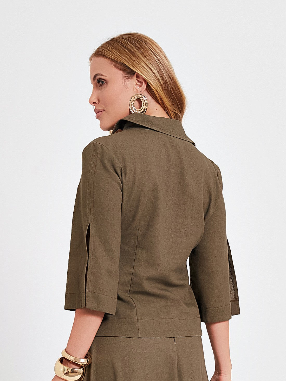 Camisa Mamorena Manga 3/4 em Viscolinho com Abertura na Lateral