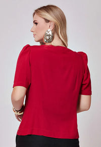 Camisa Mamorena Manga Curta em Viscolinho com Entremeios e Pregas