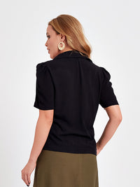 Camisa Mamorena Manga Curta em Viscolinho com Entremeio e Pregas