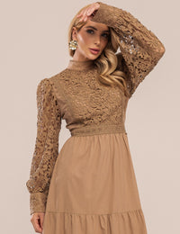 Vestido Agnes com Renda - Cáqui