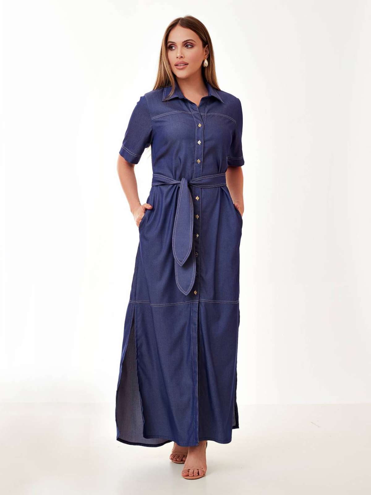 Chemise Mamorena em Chambrey Denin de Manga Curta