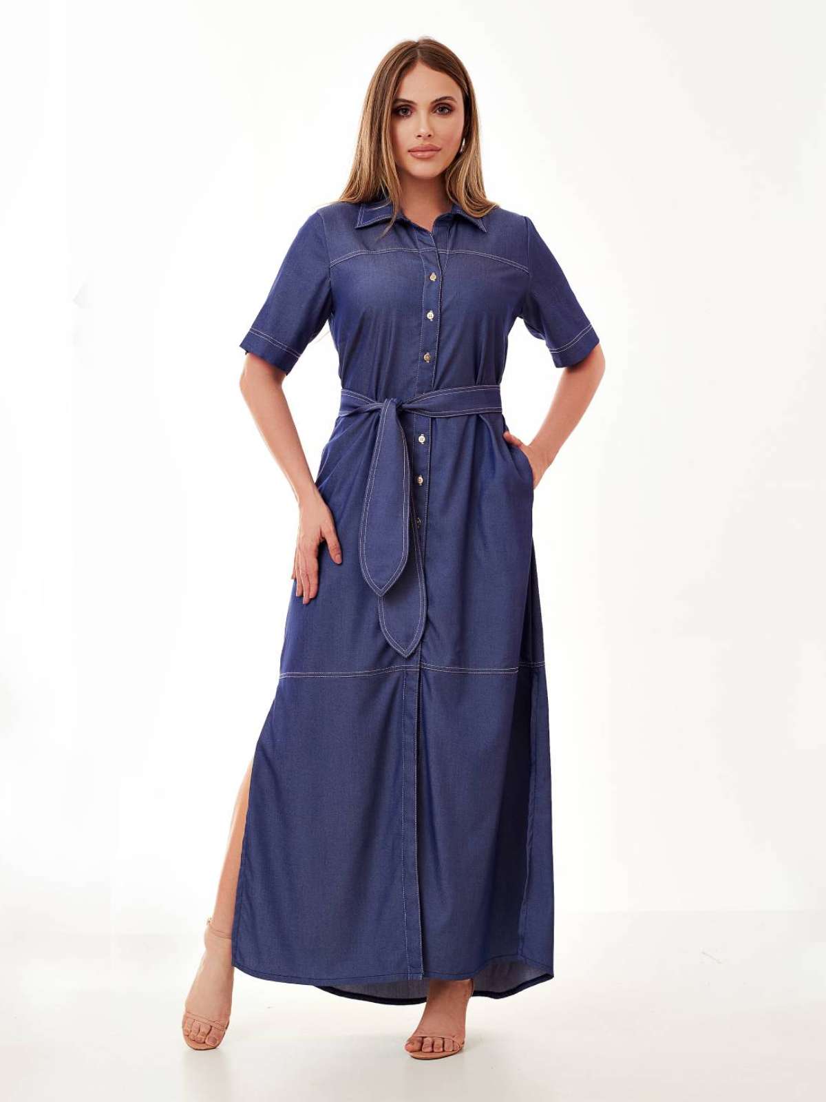 Chemise Mamorena em Chambrey Denin de Manga Curta