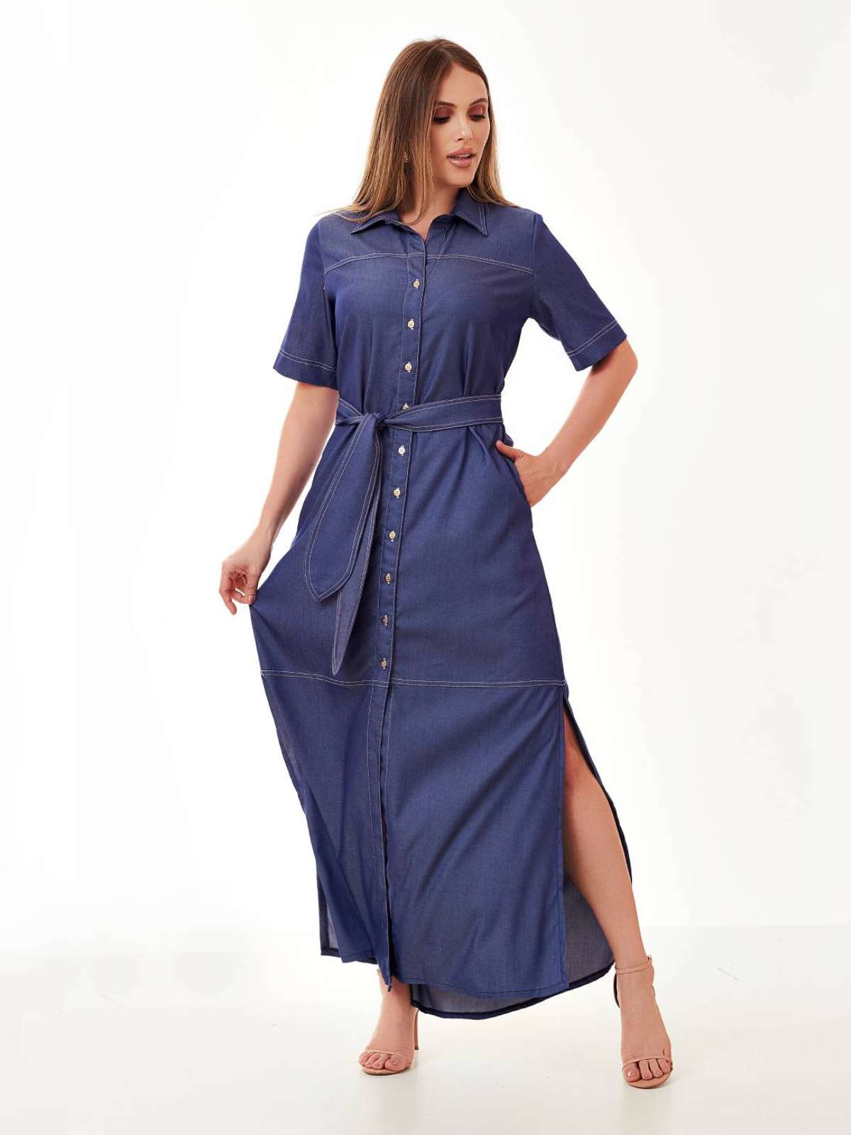 Chemise Mamorena em Chambrey Denin de Manga Curta