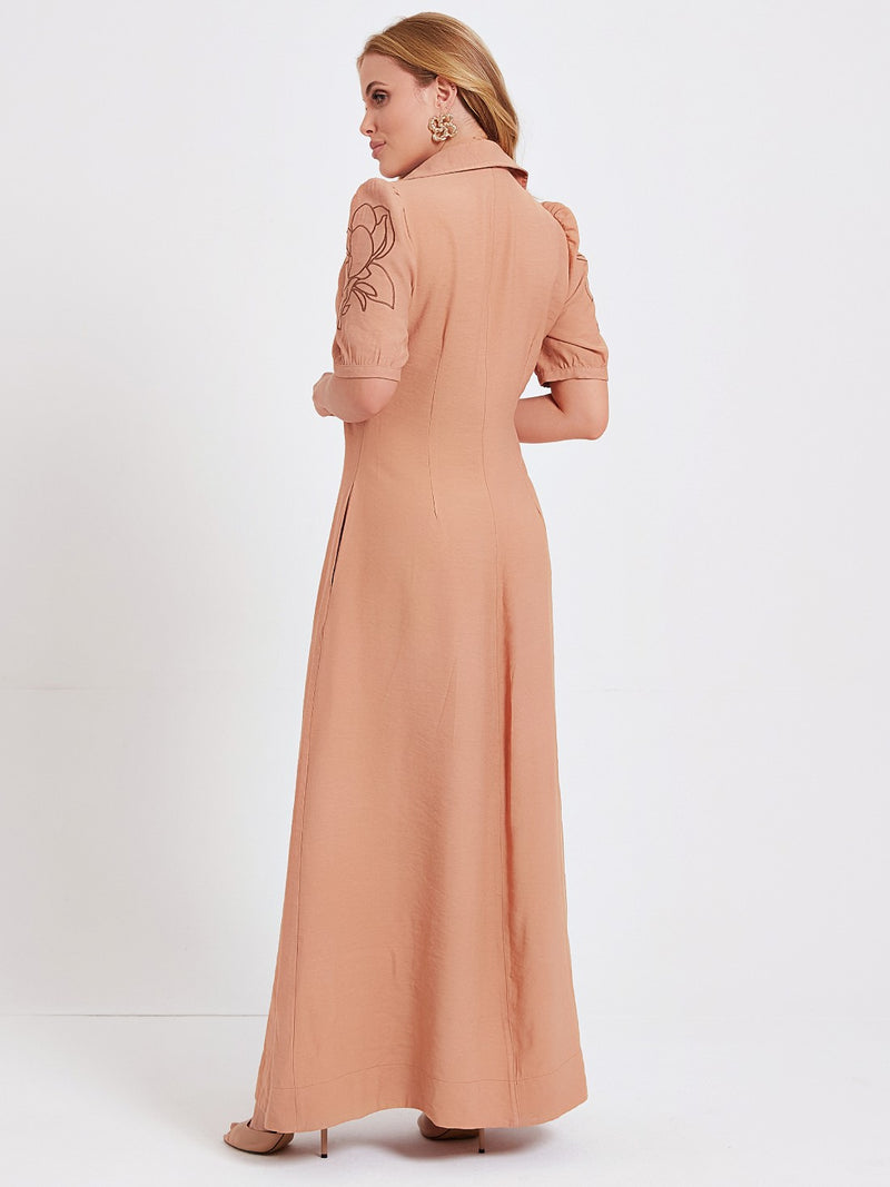 Chemise Mamorena Longo em Liocel de Manga Curta com Bordado