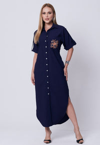 Chemise Mamorena Longuete em Liocel de Manga Curta com Martingale e Bolso Bordado