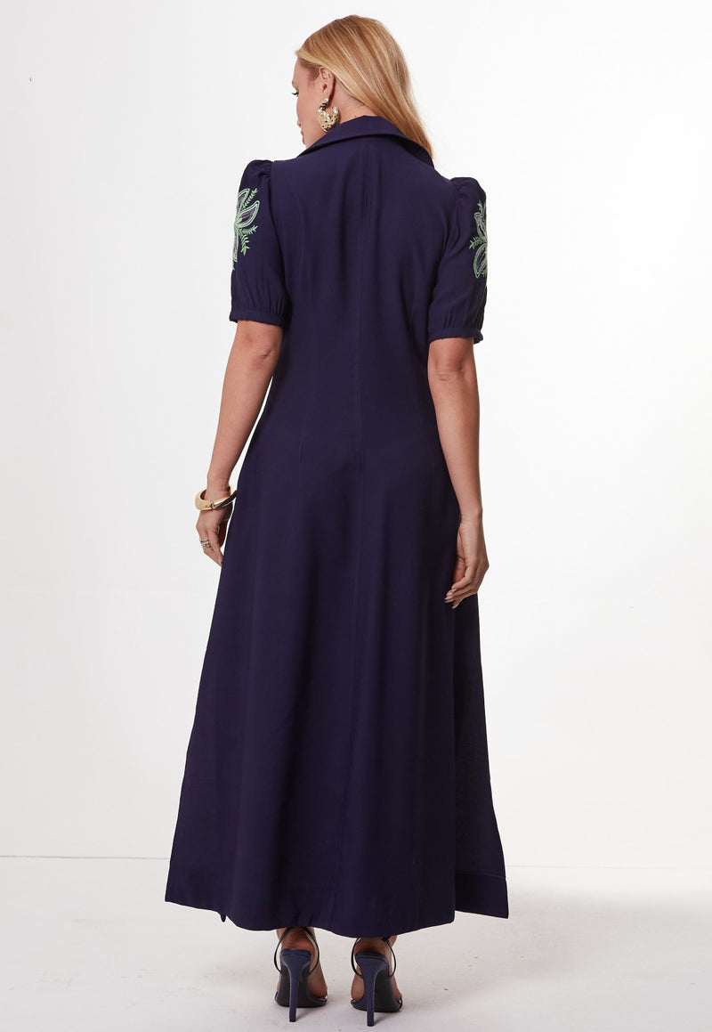 Chemise Mamorena Midi em Liocel com Manga Curta Bordada