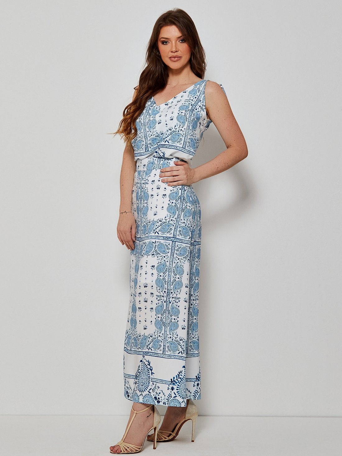 Conjunto Mamorena Blusa e Saia em Viscose Estampada